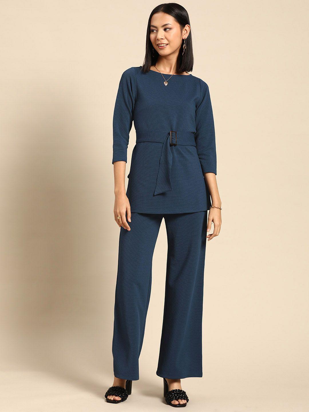 mabish by sonal jain women navy blue top with trousers