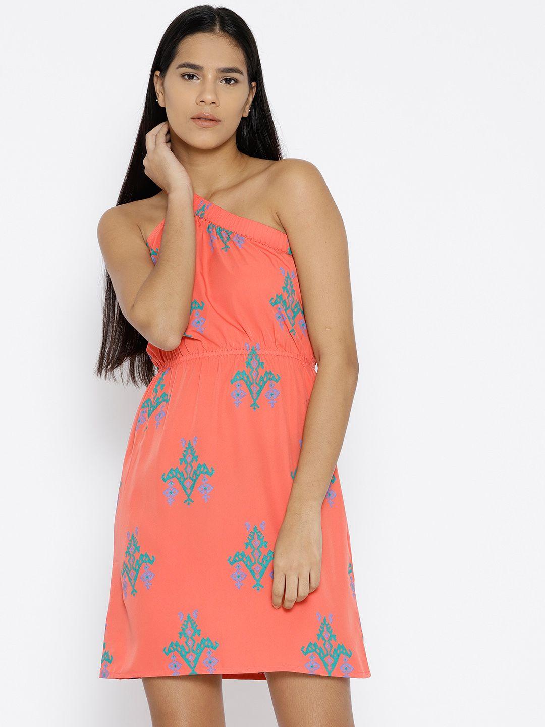 mabish by sonal jain women peach-coloured printed a-line dress