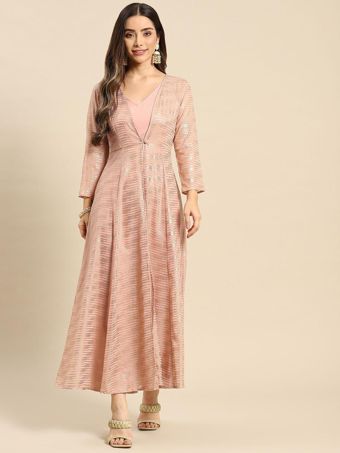 mabish by sonal jain women pink printed layered kurta with trousers