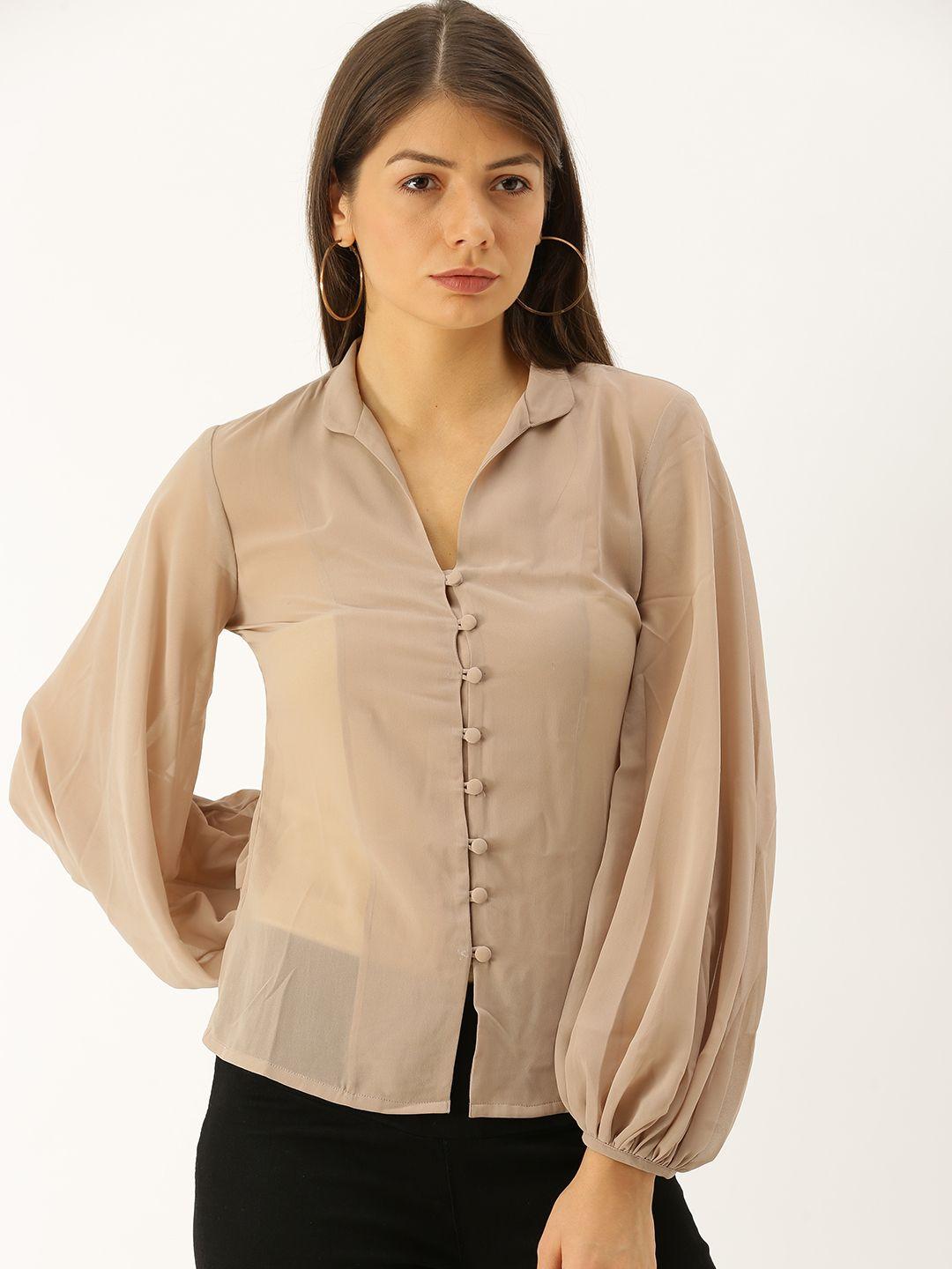 mabish by sonal jain women taupe solid top
