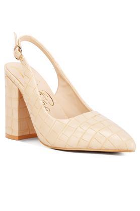 macha croc texture sling back heels - natural