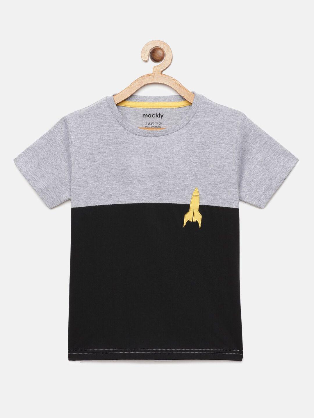 mackly boys black & grey melange colourblocked cotton lounge t-shirt