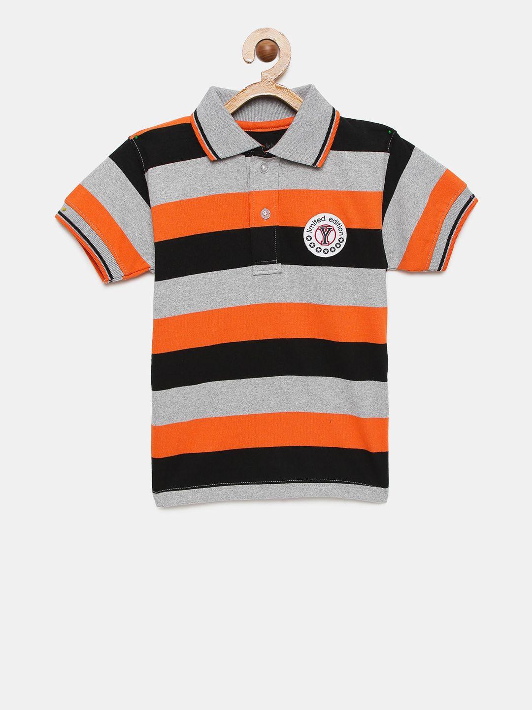 mackly boys orange & grey striped polo lounge t-shirt