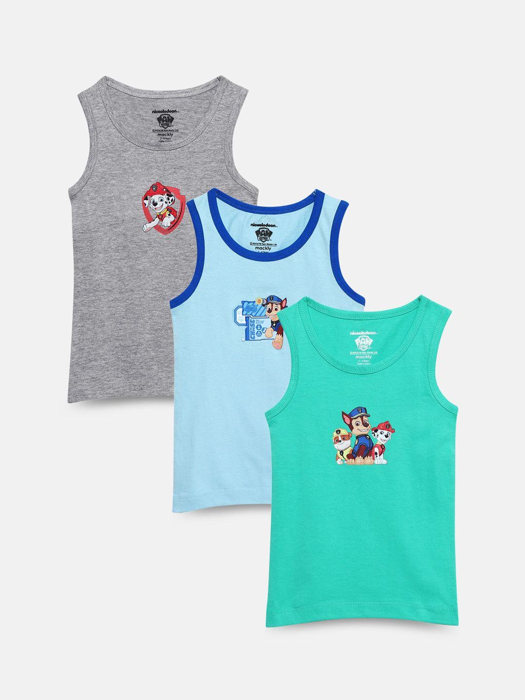 mackly boys pack of 3 paw patrol printed comfort pure cotton vests