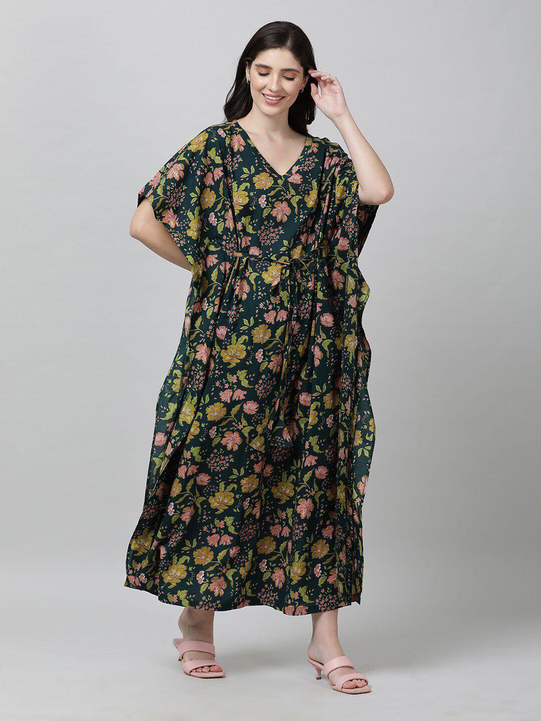 mackly floral printed flared sleeves kaftan dress