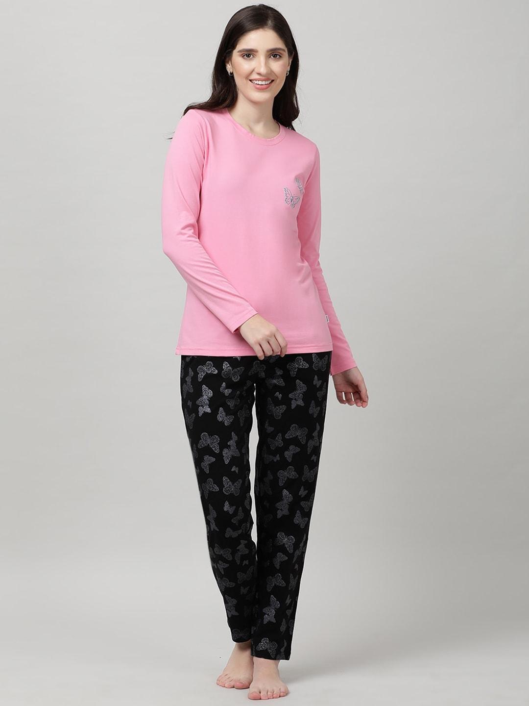 mackly floral printed t-shirt & pyjamas night suit