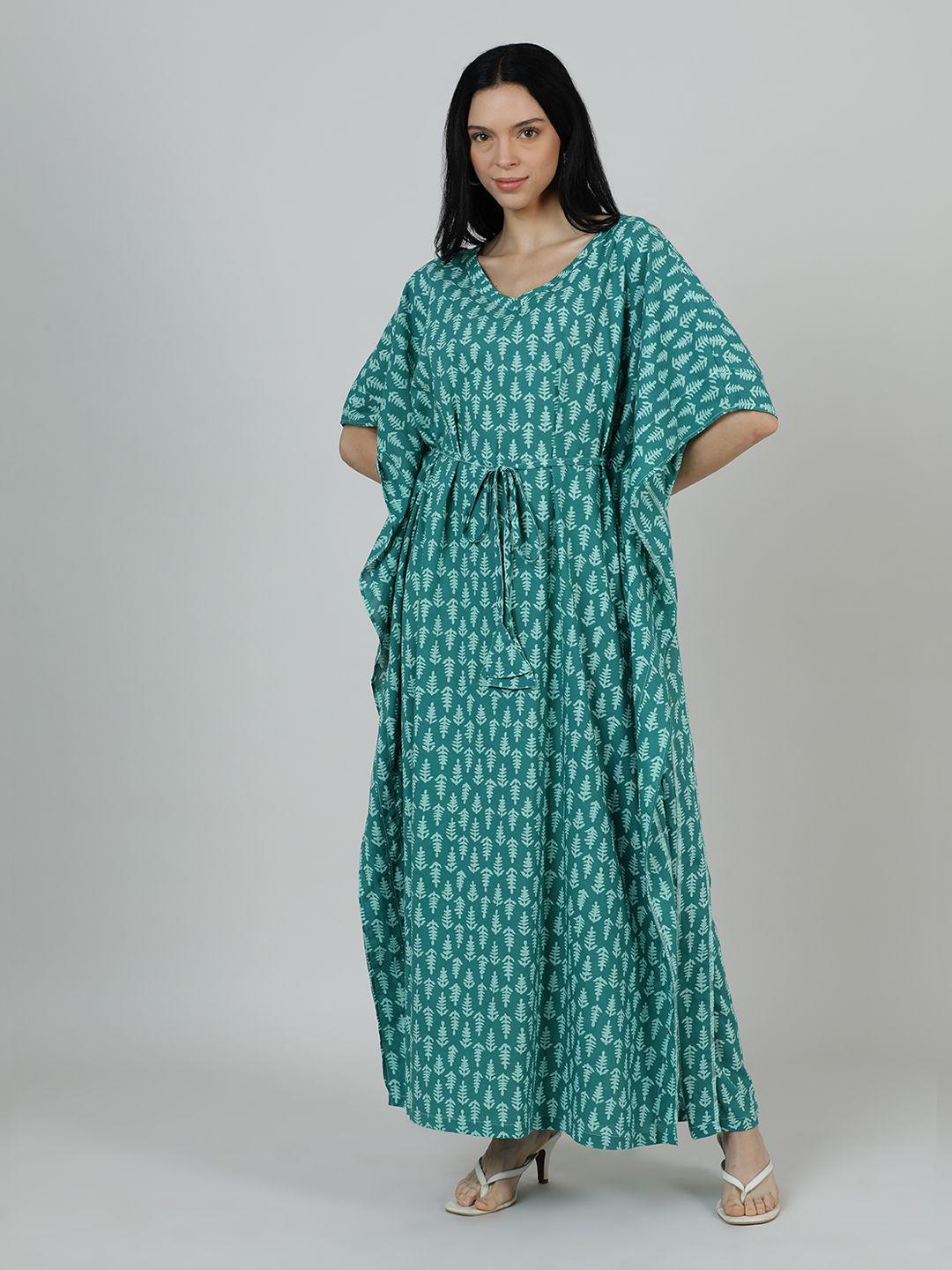 mackly green ethnic motifs print maxi dress