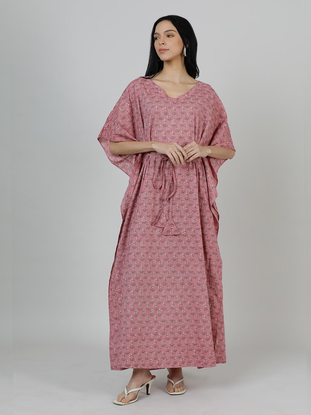 mackly maroon floral print kimono sleeve kaftan maxi dress