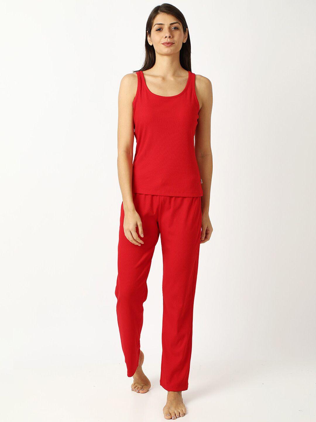 mackly women red solid night suit