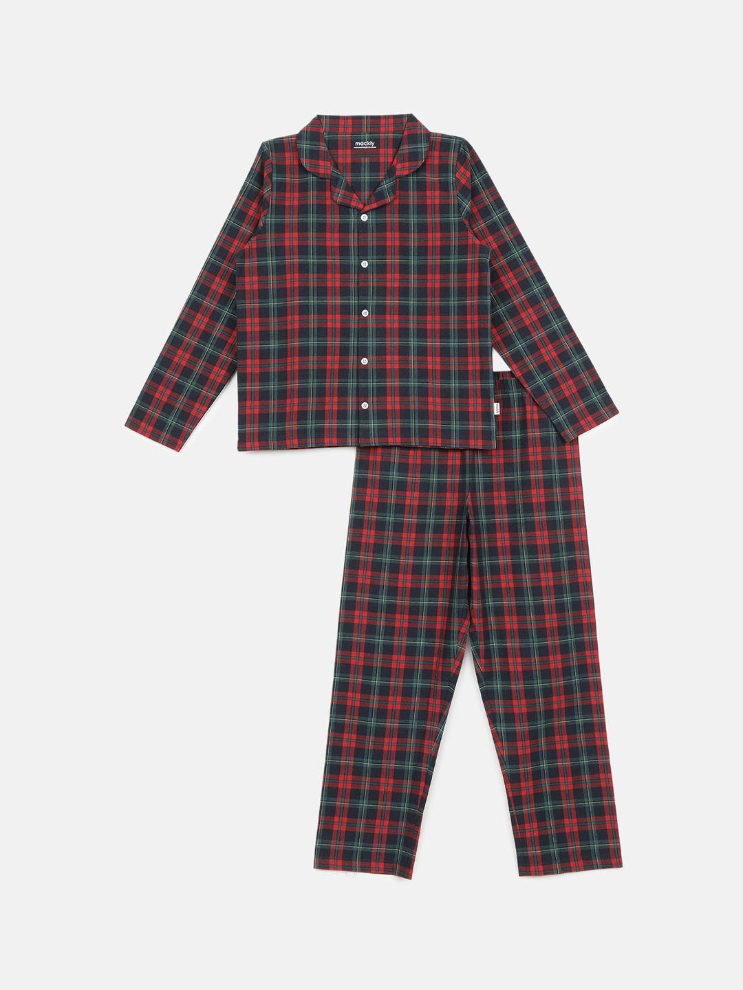 mackly boys checked pure cotton night suit