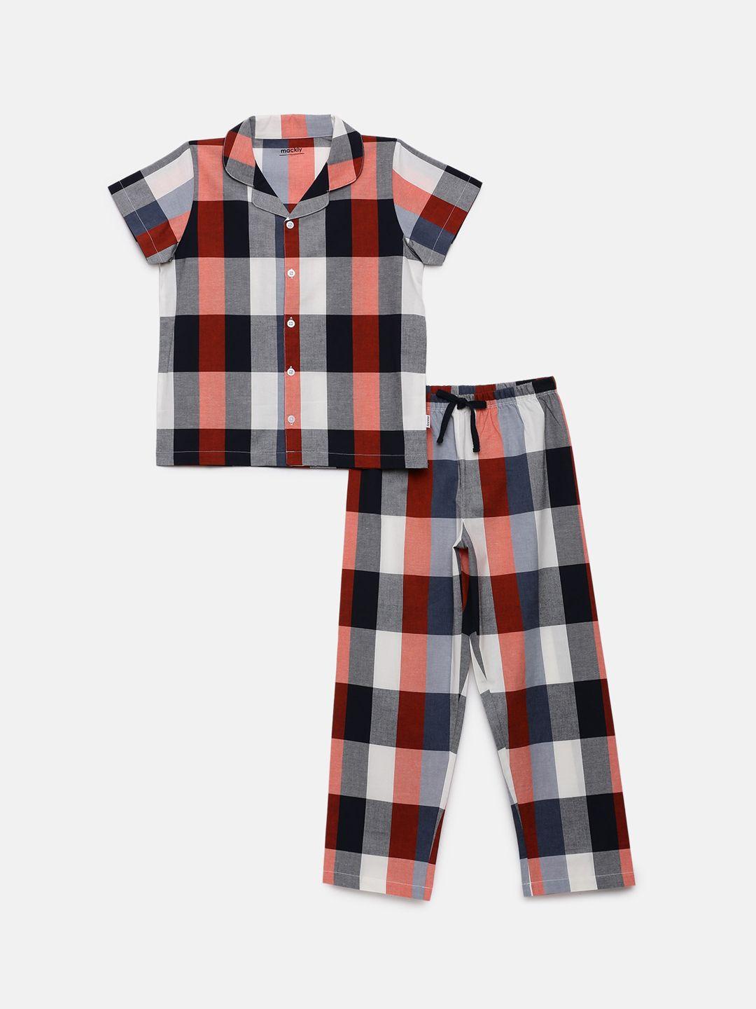 mackly boys checked pure cotton night suit