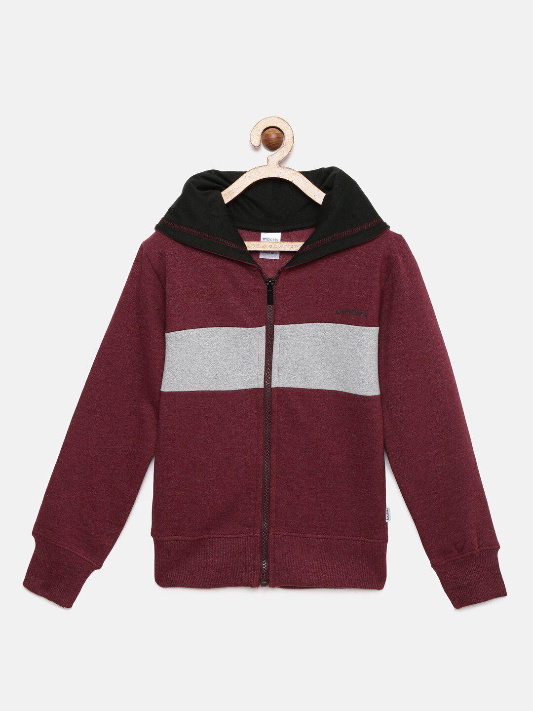 mackly boys colourblocked hooded front open sweatshirt