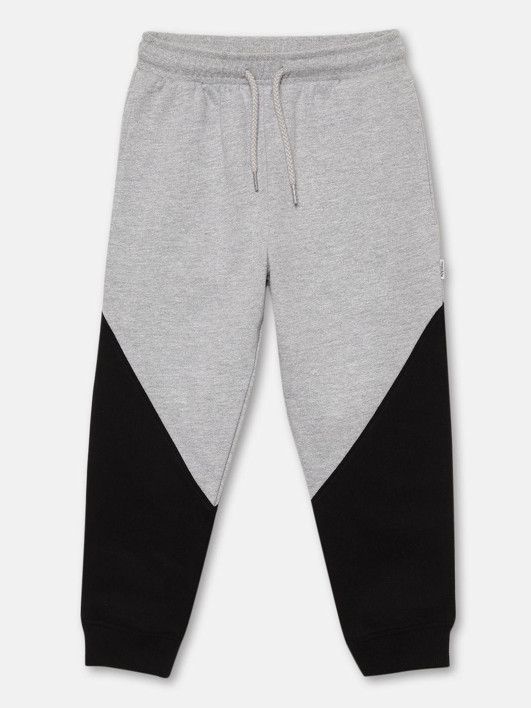 mackly boys colourblocked mid rise pure cotton joggers