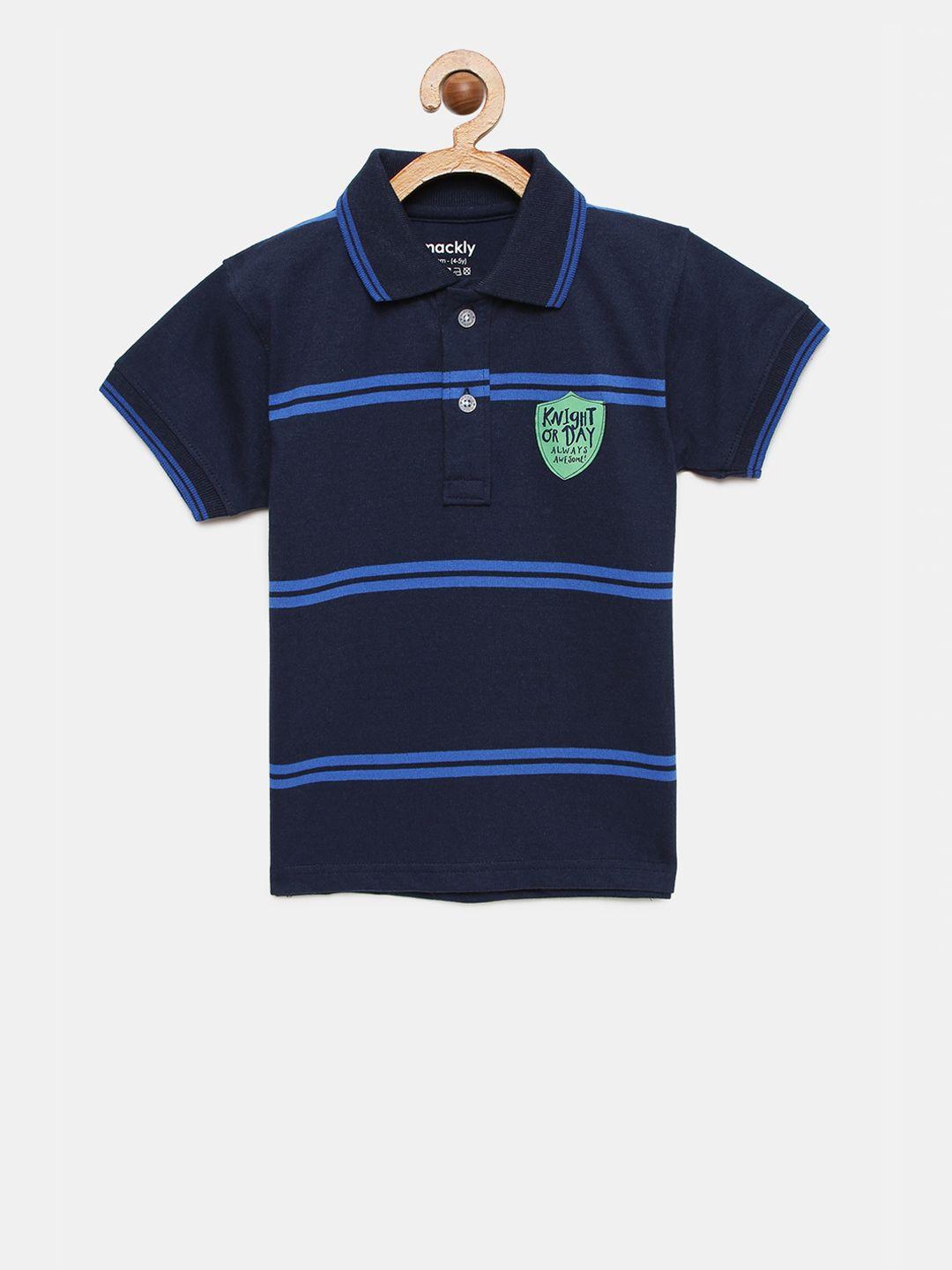 mackly boys navy blue & blue striped polo collar t-shirt