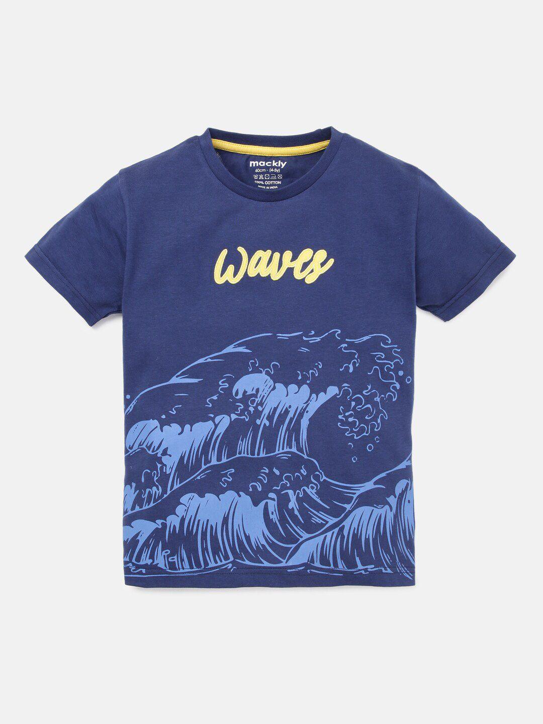 mackly boys navy blue printed t-shirt