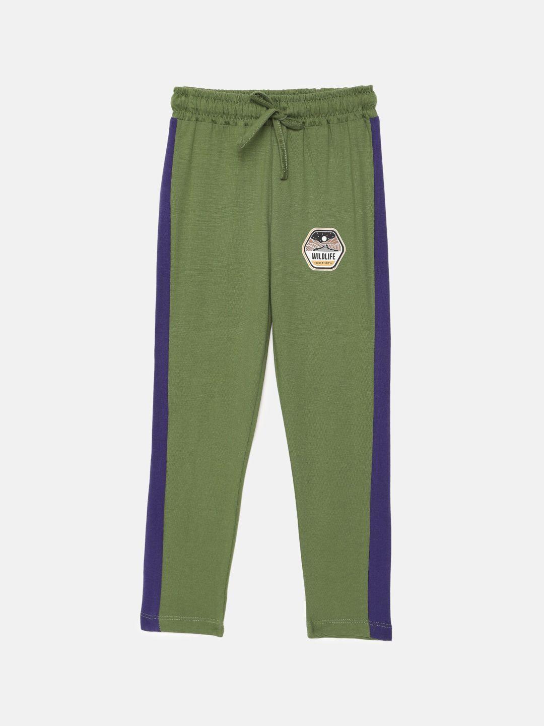 mackly boys olive green & blue colourblocked cotton lounge pants