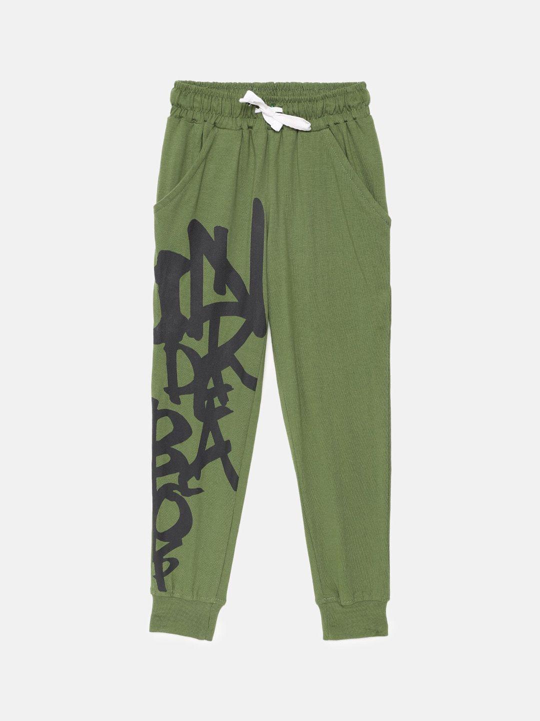 mackly boys olive green cotton printed lounge joggers