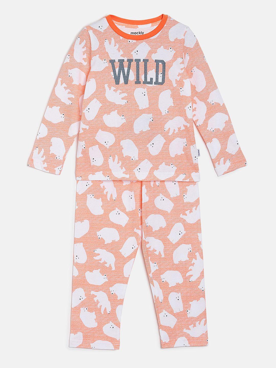 mackly boys orange & white printed night suit