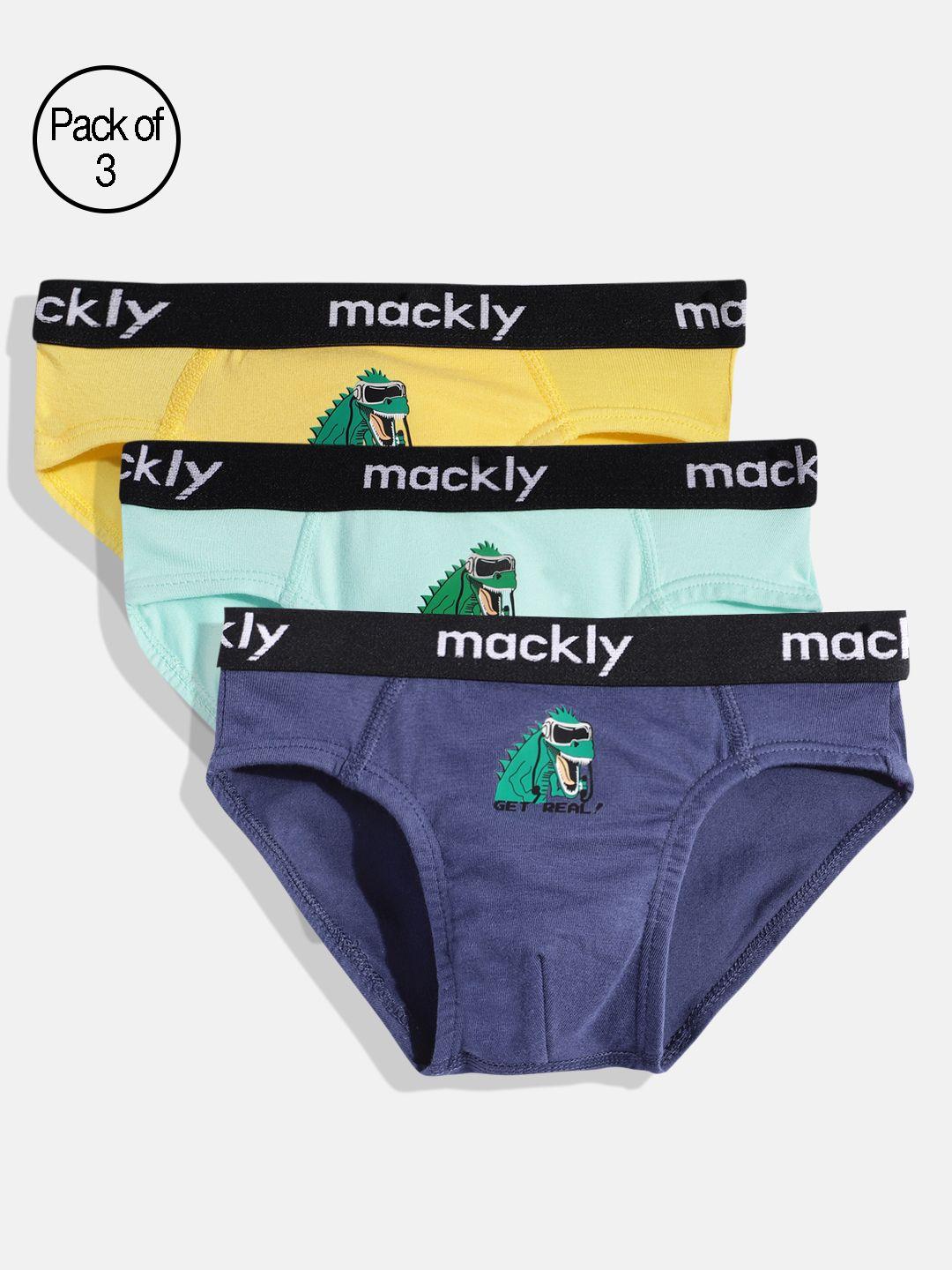 mackly boys pack of 3 blue & yellow printed briefs