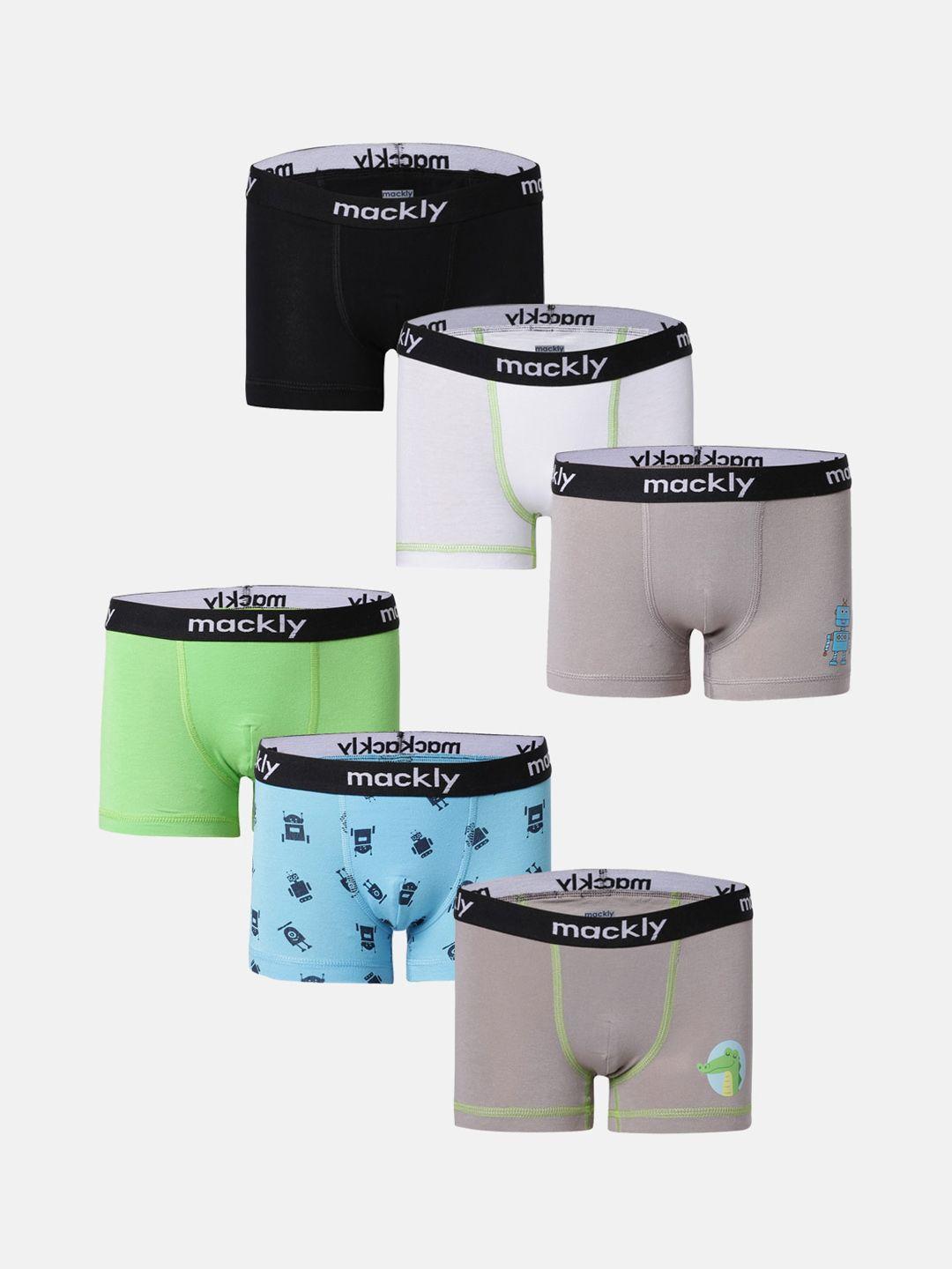 mackly boys pack of 6 brand name printed waistband boxer trunks