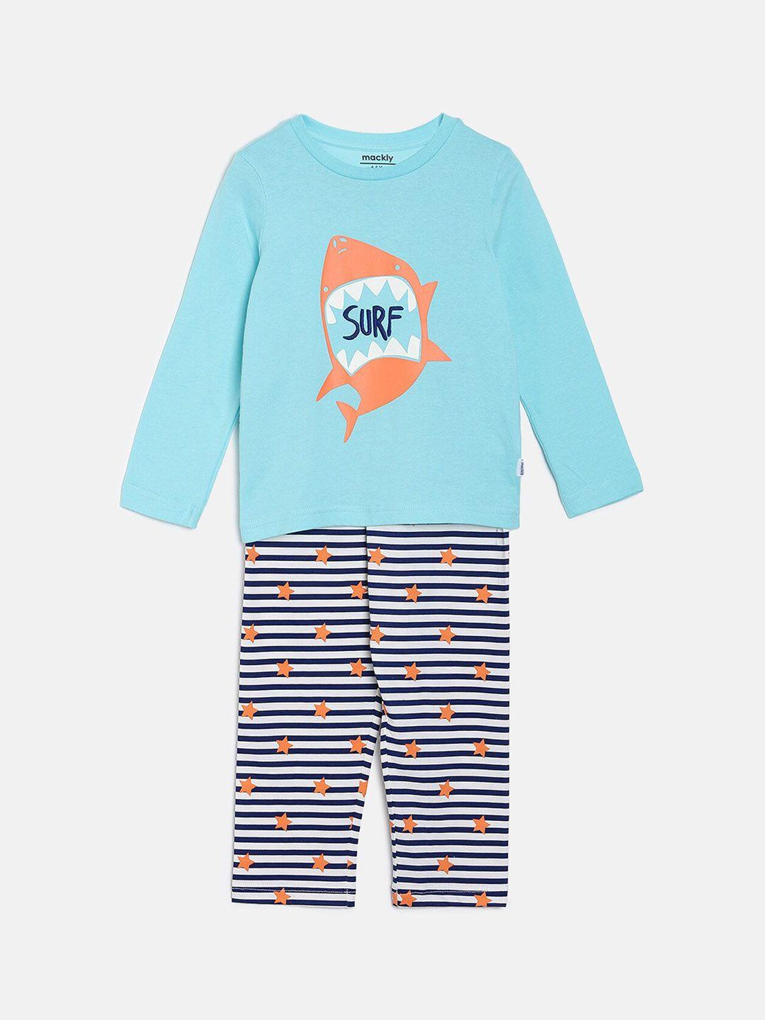 mackly boys printed long sleeves pure cotton night suit