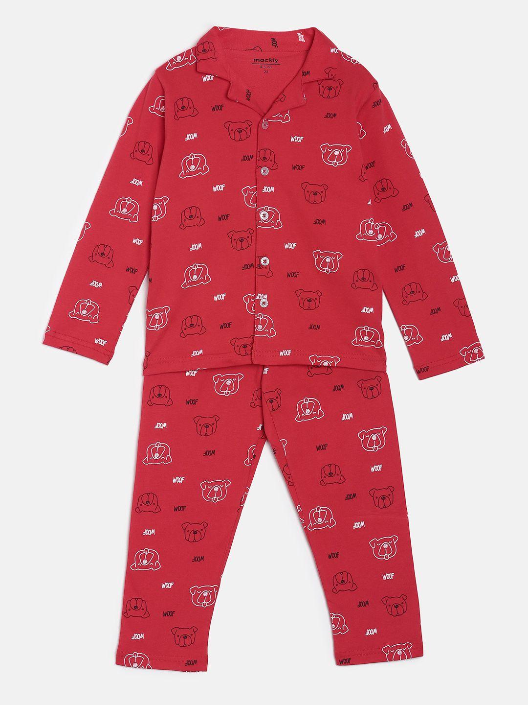 mackly boys red printed night suit