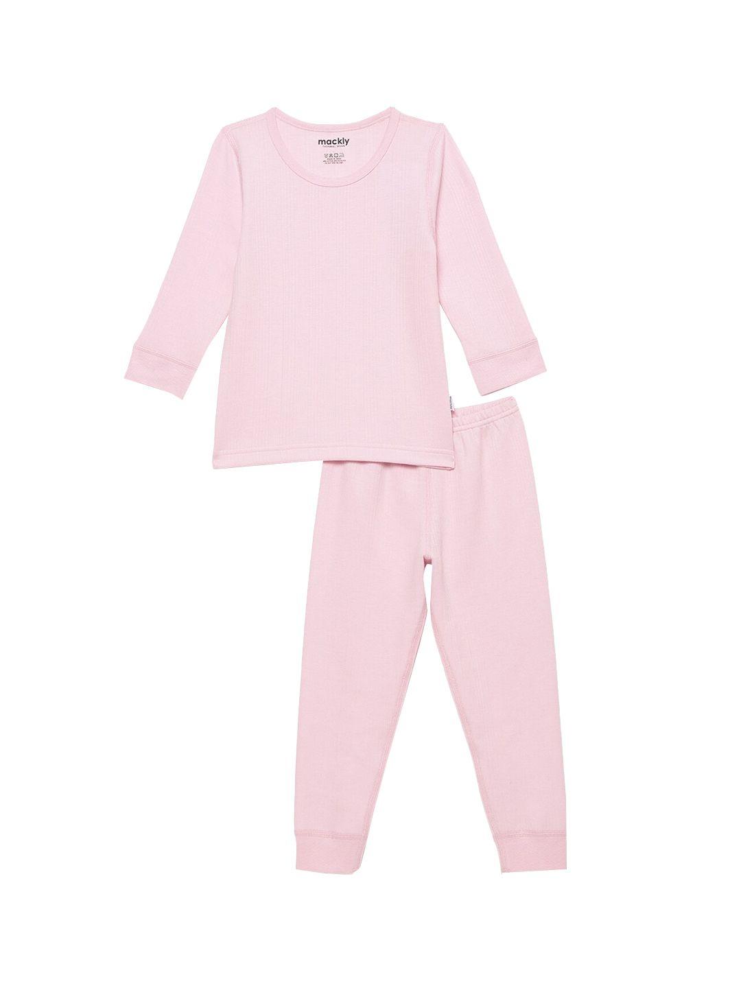 mackly infant kids pink solid thermal set