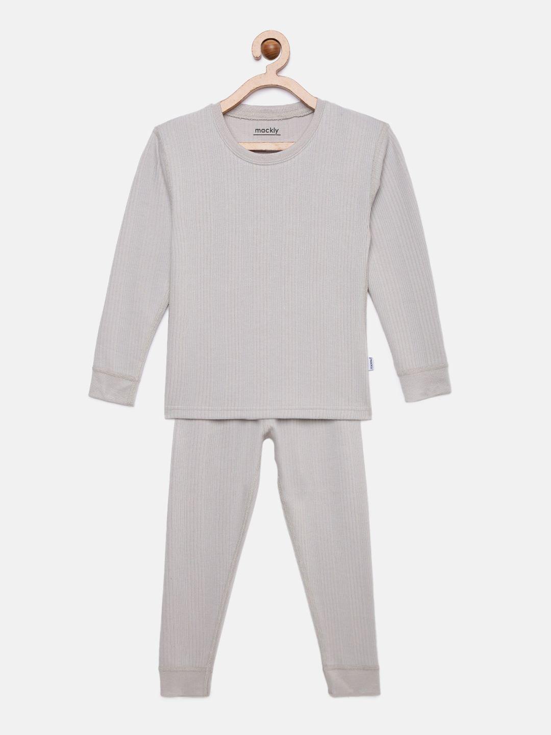 mackly kids grey ribbed thermal set