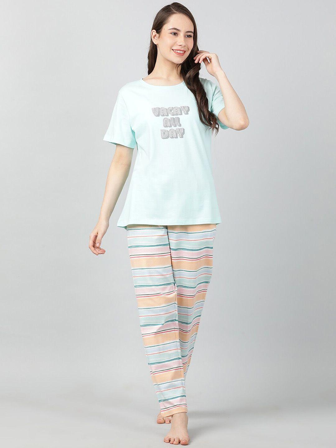 mackly typography printed pure cotton night suit