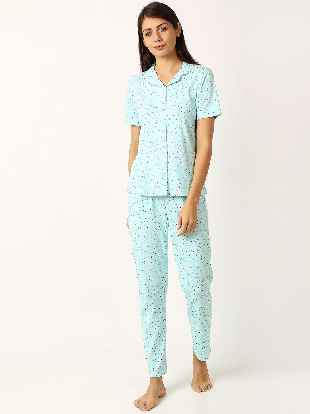 mackly women blue printed night suit