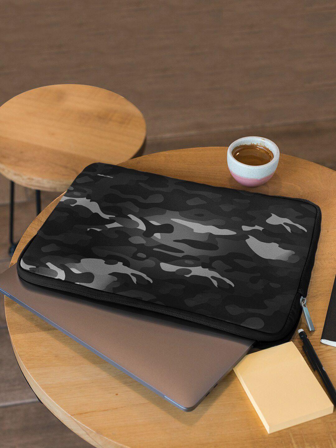 macmerise unisex black & grey printed laptop sleeve