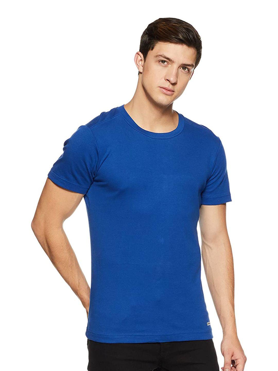 macroman m-series men blue solid round neck t-shirt