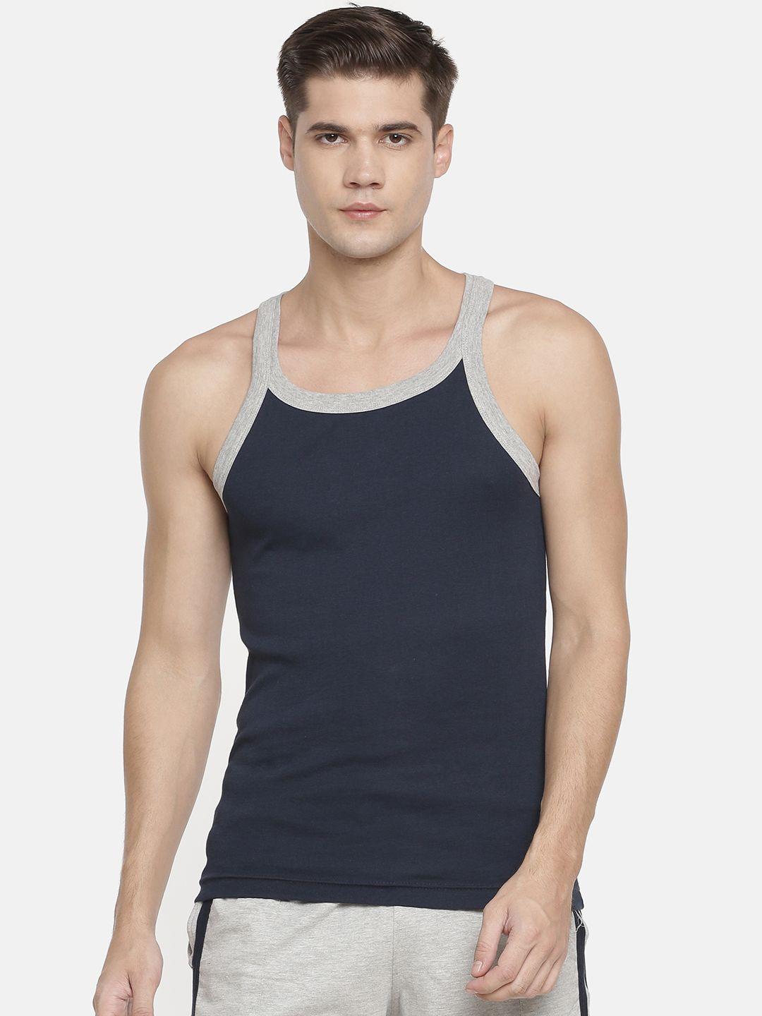 macroman m-series men navy blue solid cotton gym vest