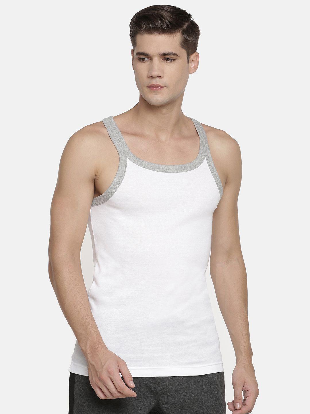 macroman m-series men white solid cotton gym vest