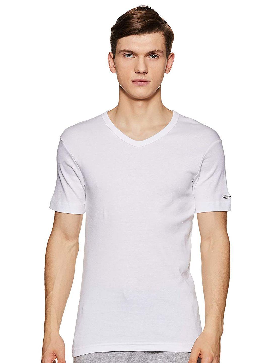 macroman m-series men white v-neck raw edge t-shirt