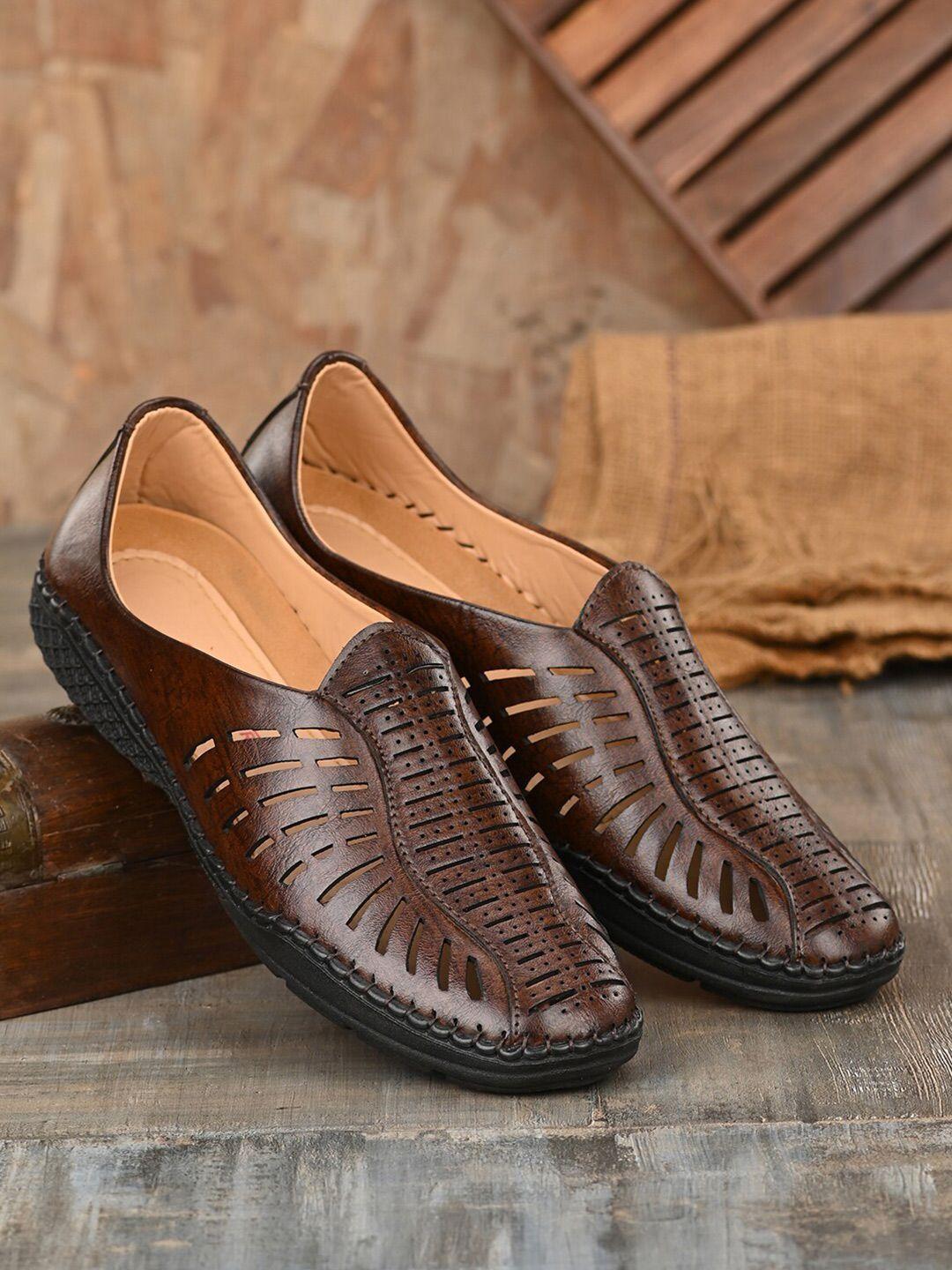 mactree men brown & black pu shoe-style sandals