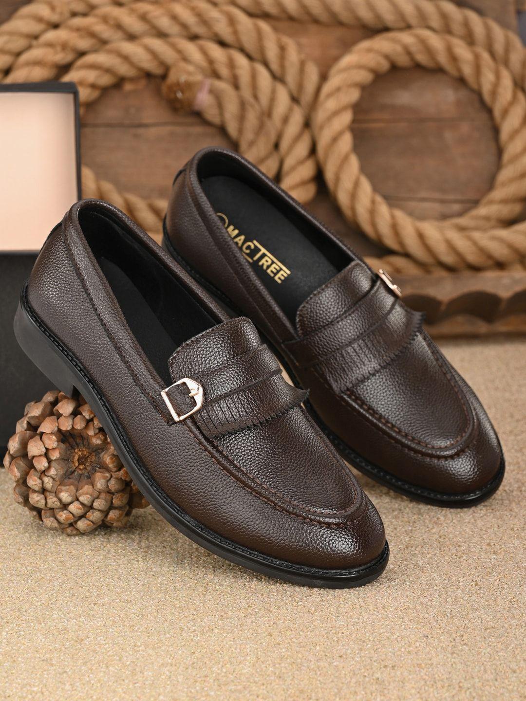 mactree men brown solid formal loafers