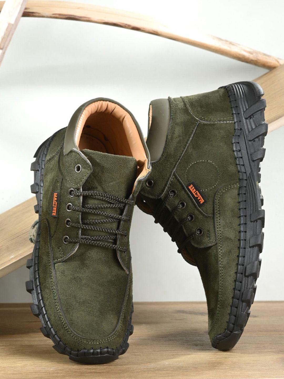 mactree men olive green textured suede fashion