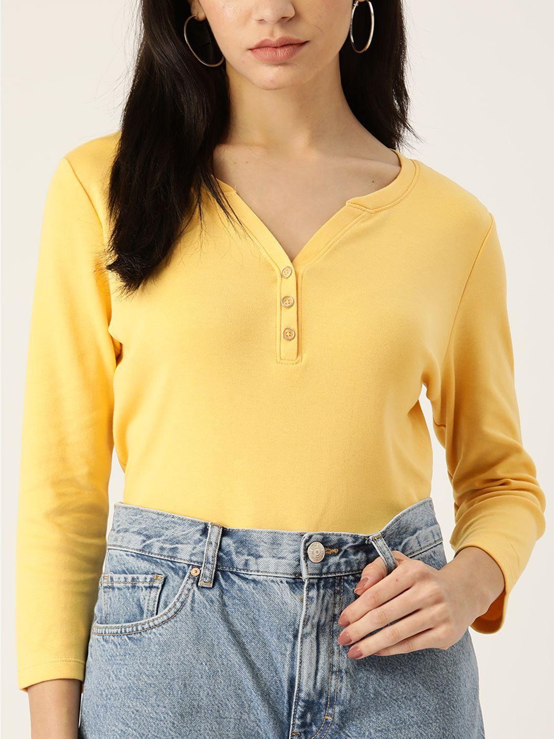macy's karen scott women yellow v-neck pure cotton solid t-shirt