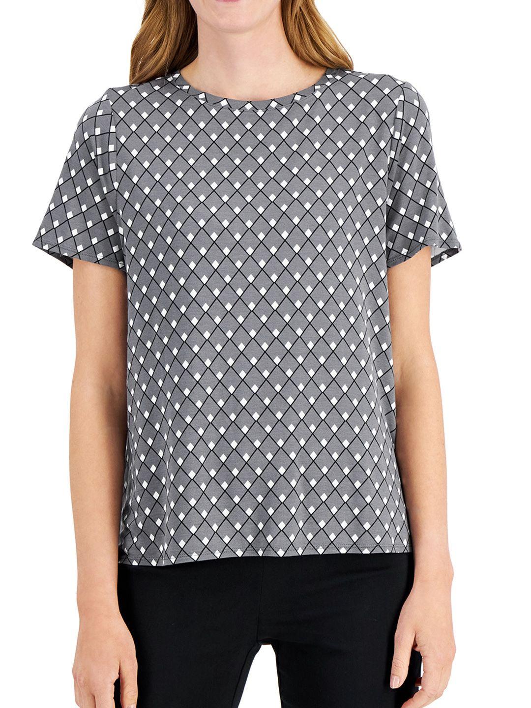 macy's alfani grey & white geometric print top