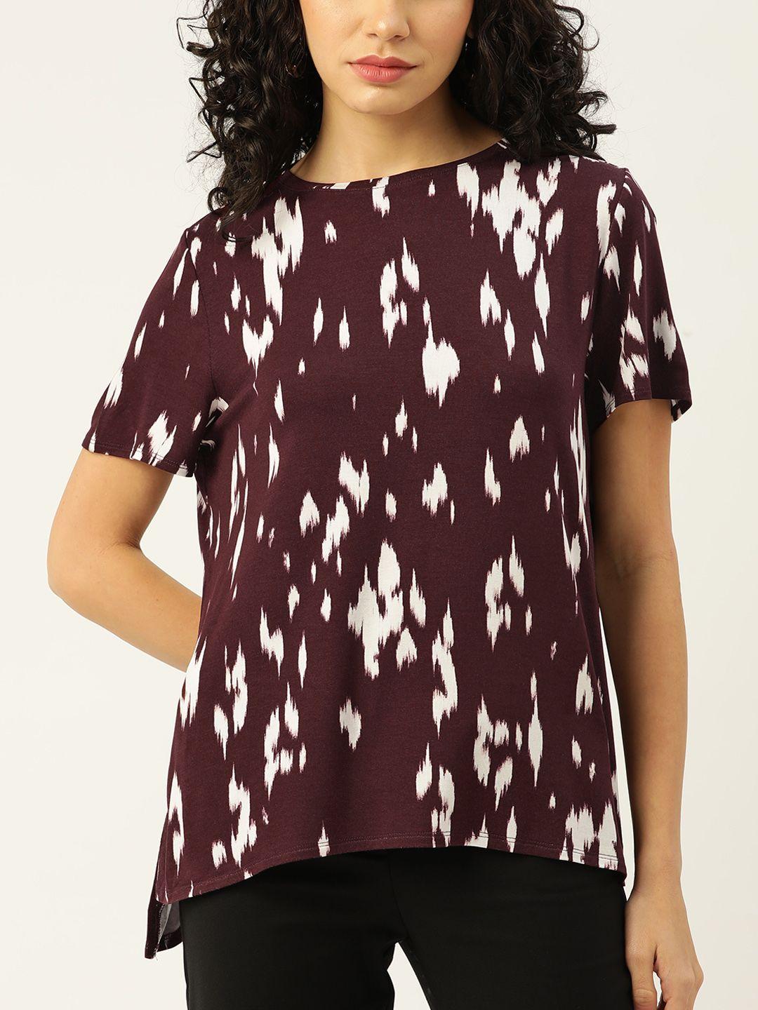 macy's alfani women burgundy & white printed t-shirt