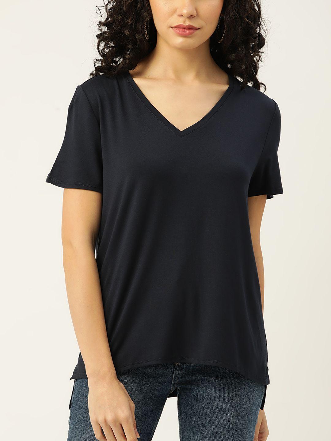 macy's alfani women navy blue solid v-neck t-shirt