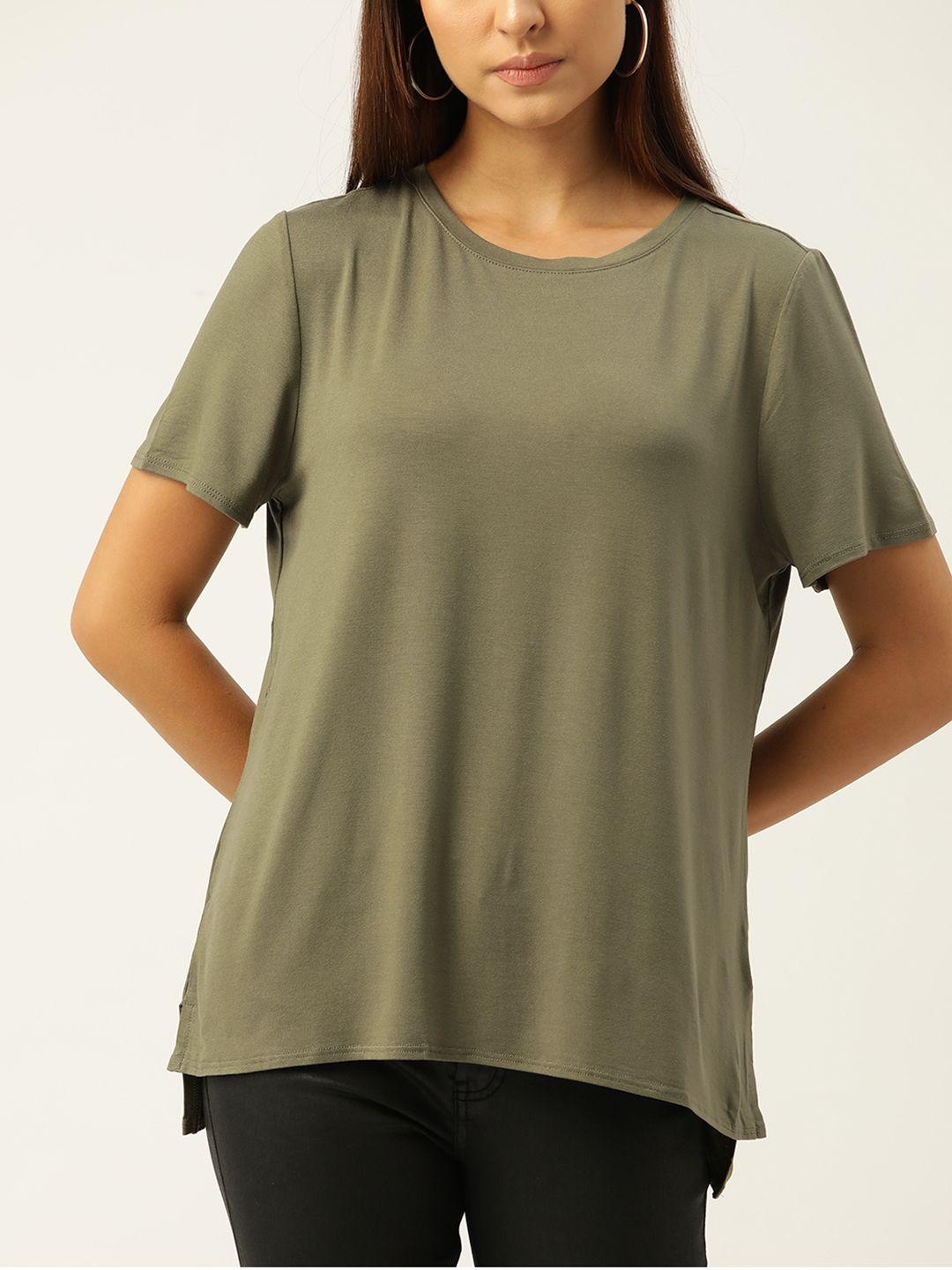 macy's alfani women olive green solid t-shirt
