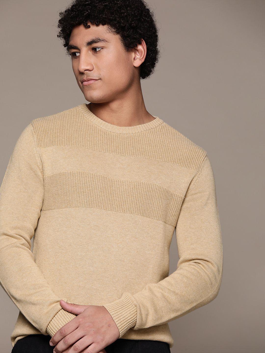 macy's club room men beige round neck knitted pullover