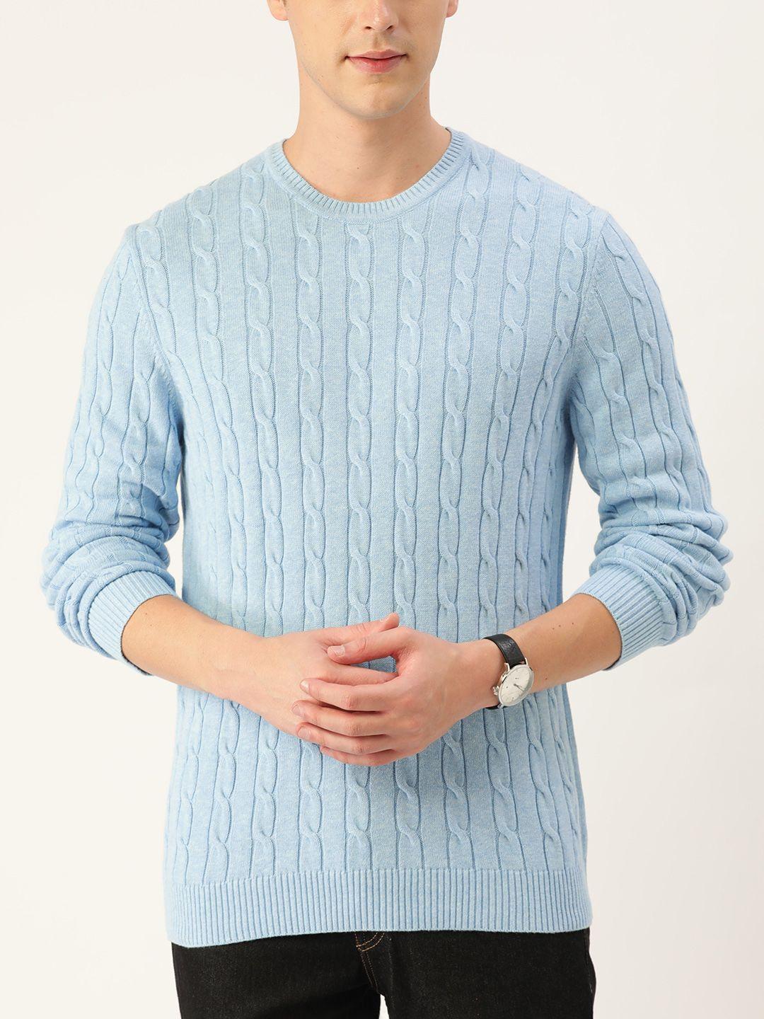 macy's club room men blue cable knit cotton pullover
