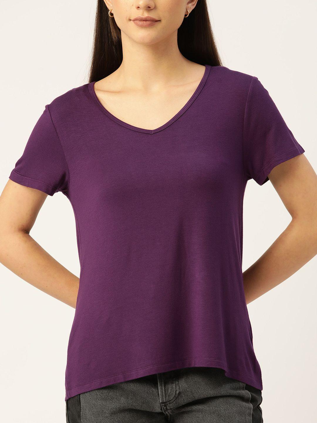 macy's ideology women purple solid v-neck t-shirt