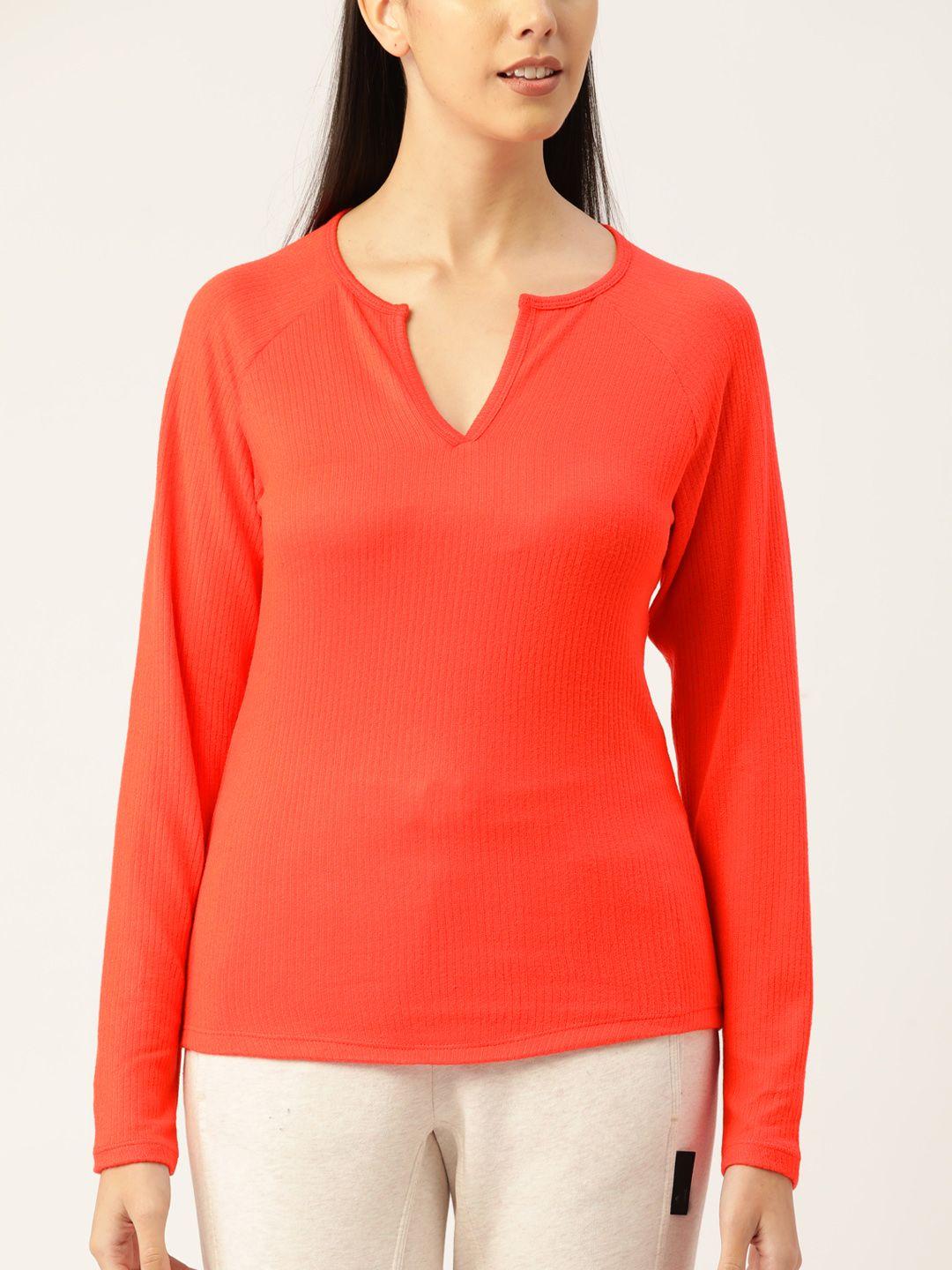 macy's jenni women coral orange notched round neck t-shirt