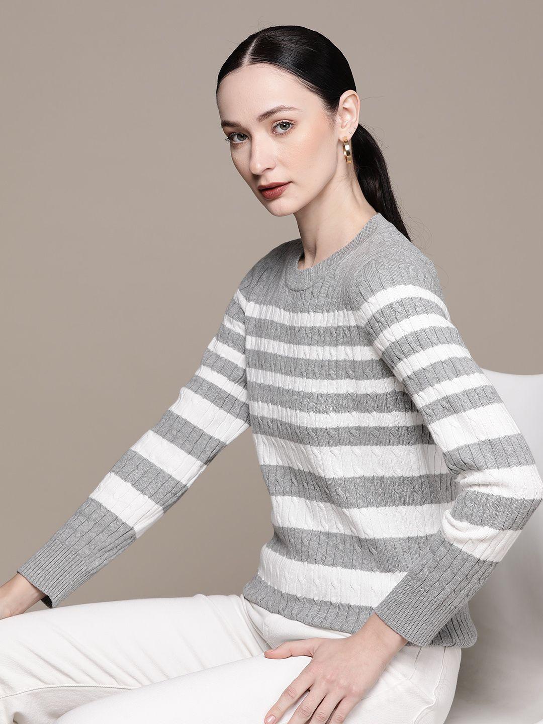 macy's karen scott women cable knit striped pure cotton pullover