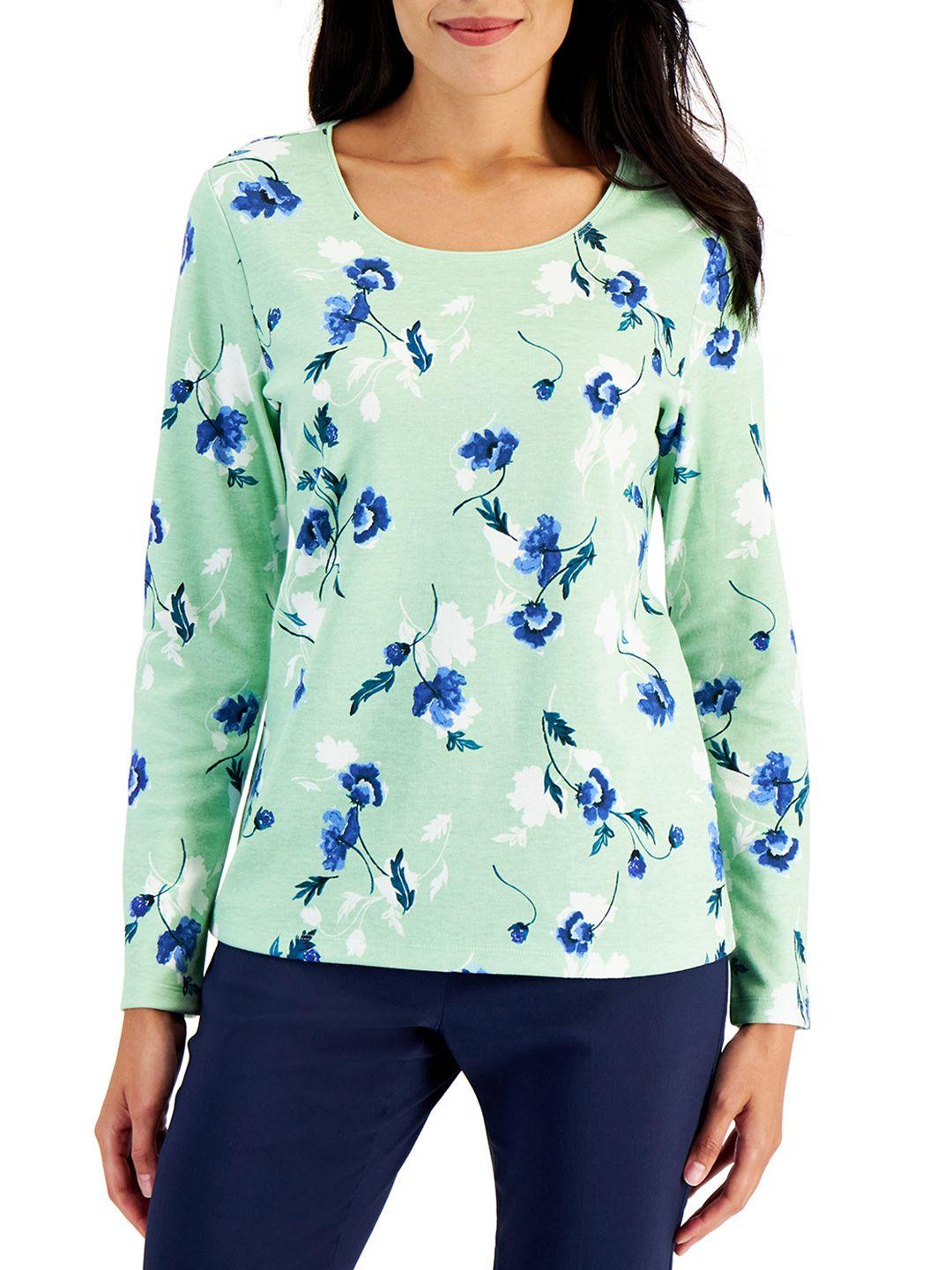 macy's karen scott women green & blue floral printed t-shirt