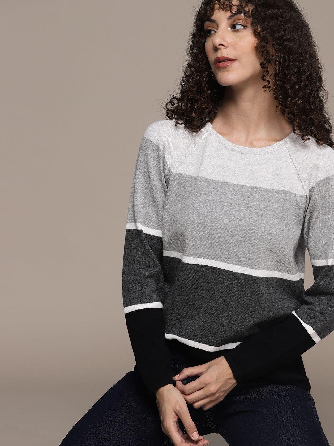 macy's karen scott women grey & black pure cotton striped pullover